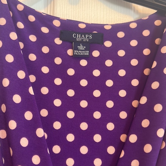 Chaps purple & cream dot dress size L - Picture 2 of 6